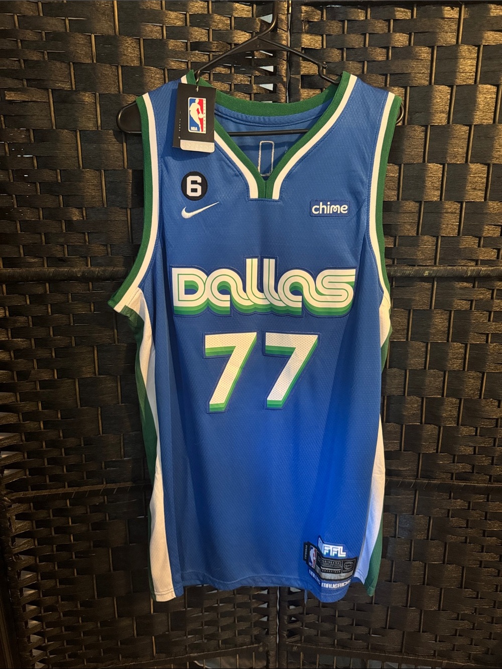 Nike Blue Dallas 77 Luka Dončić Jersey with Green & White Trim